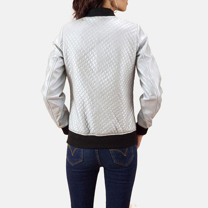 Lana Silver Leather Bomber Jacket - Leather Loom