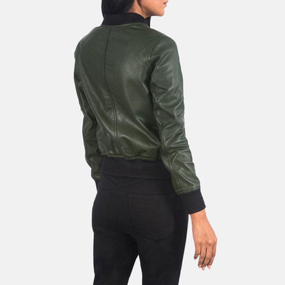 Ava Ma-1 Green Leather Bomber Jacket - Leather Loom