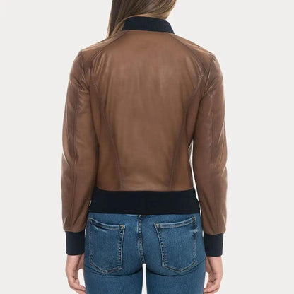 Sugar Brown Lambskin Soft  Leather Bomber Jacket - Leather Loom