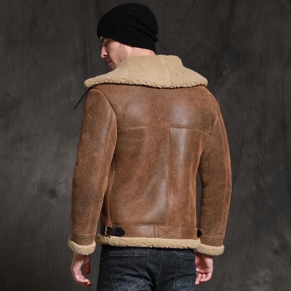 Mens Brown Short Sheepskin Fur Shearling Leather Jacket Coat - Leather Loom
