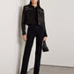 Women's Black Shearling Studded textured Cropped Leather Jacket - Leather Loom