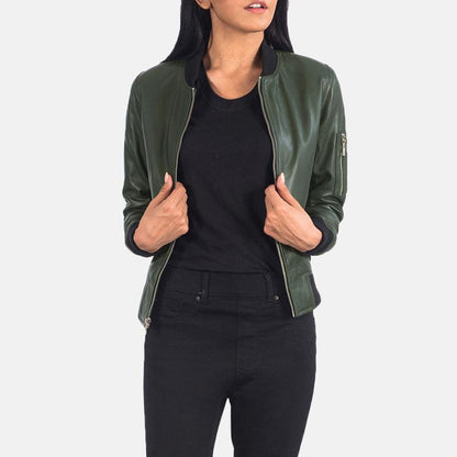 Ava Ma-1 Green Leather Bomber Jacket - Leather Loom