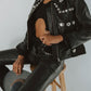 Black Women Punk Silver Spiked Studded Biker Leather Jacket - Leather Loom