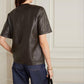 Women's Half sleeves Smooth soft choclate colour Leather Shirt - Leather Loom