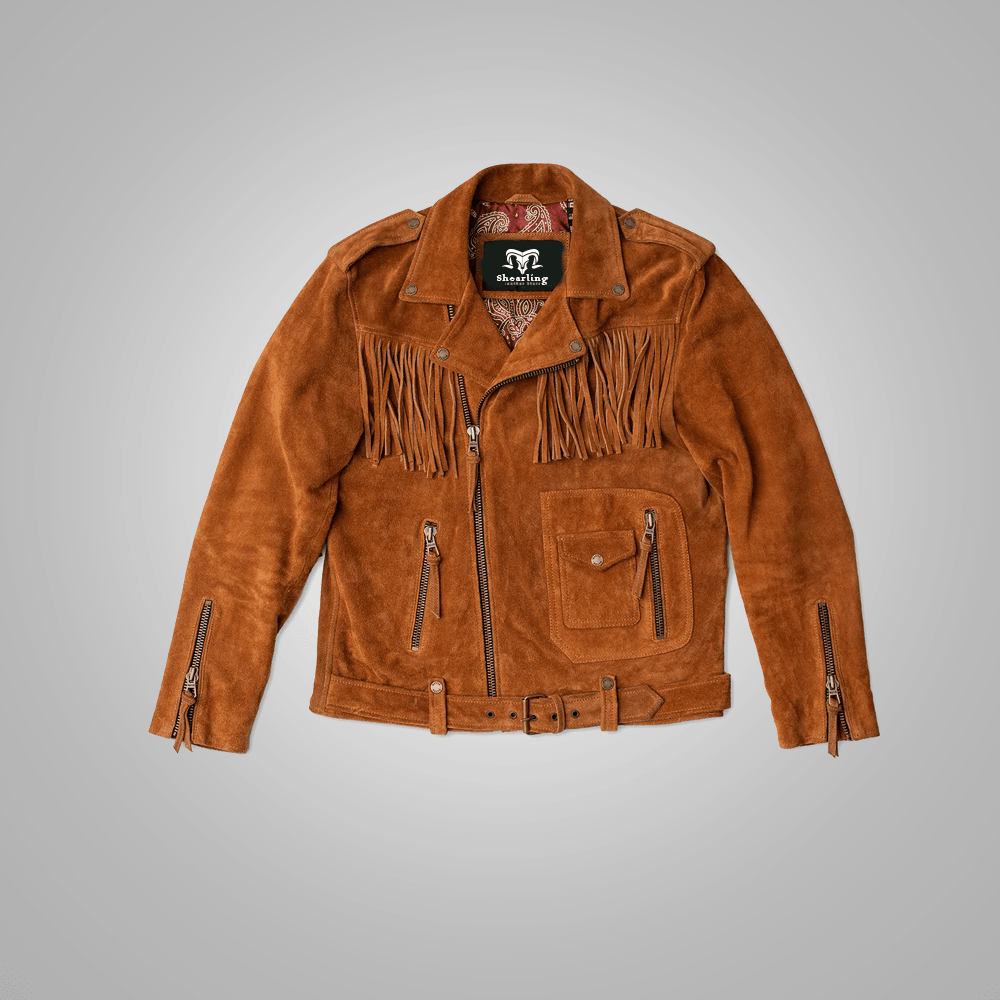 Brown Men Cowboy Style Fringes Suede Leather Western Jacket - Leather Loom