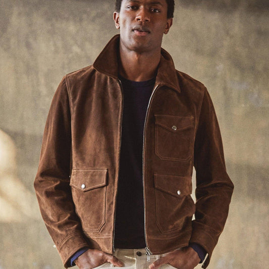 MEN'S TAN BROWN SUEDE GENUINE LEATHER BOMBER JACKET - Leather Loom