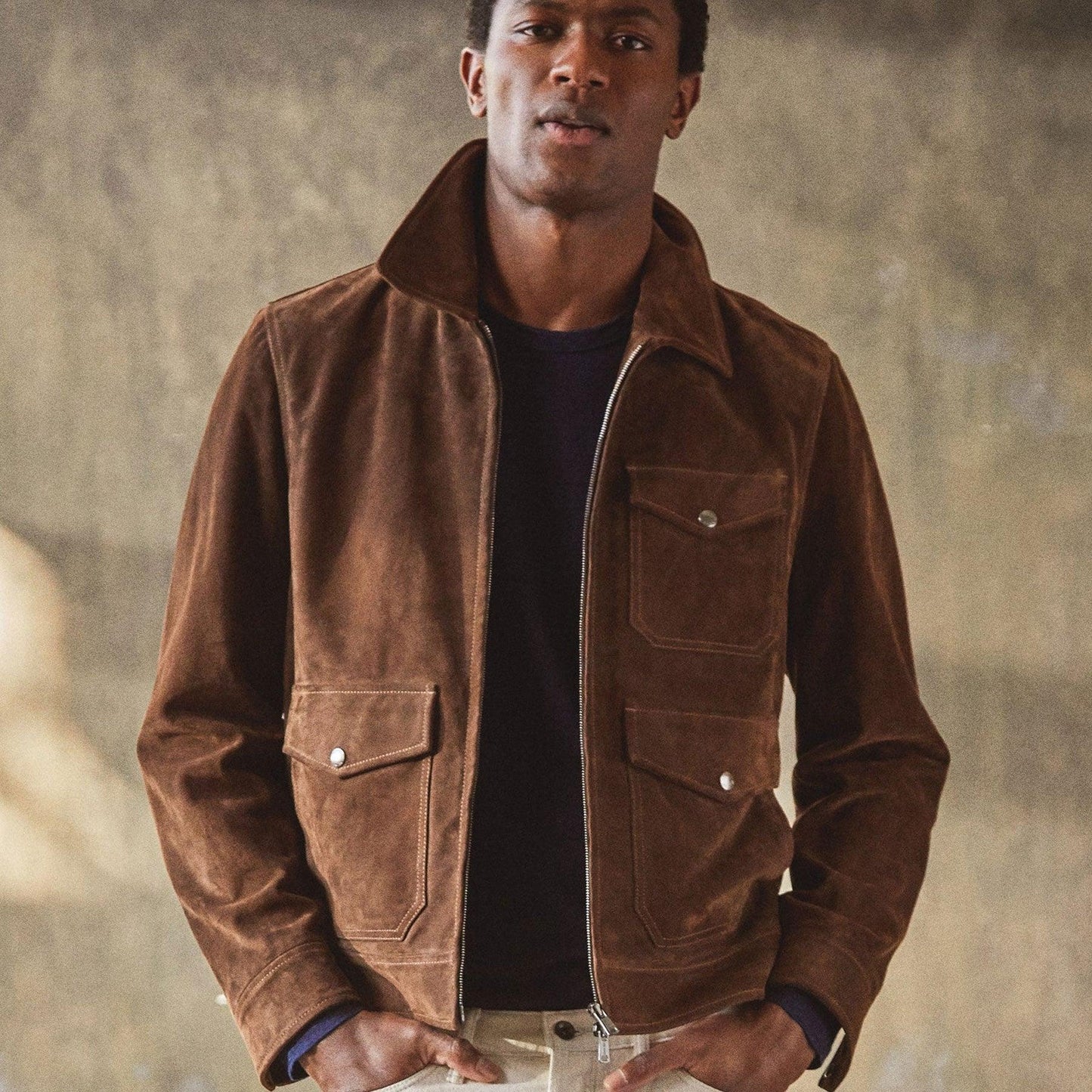 MEN'S TAN BROWN SUEDE GENUINE LEATHER BOMBER JACKET - Leather Loom