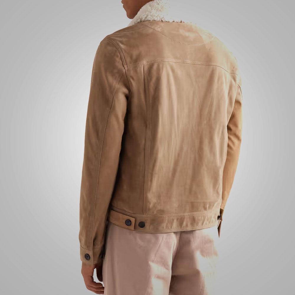 Mens Shearling Lined Leather Brown Trucker Jacket - Leather Loom