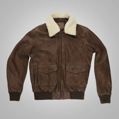 Mens Brown Waxed Sheepskin Aviator Leather Flight Jacket - Leather Loom