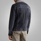Mens Navy Fur Collar Suede Leather Trucker Jacket - Leather Loom