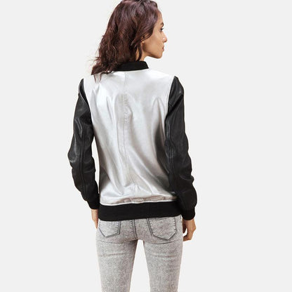 Cole Silver Leather Bomber Jacket - Leather Loom