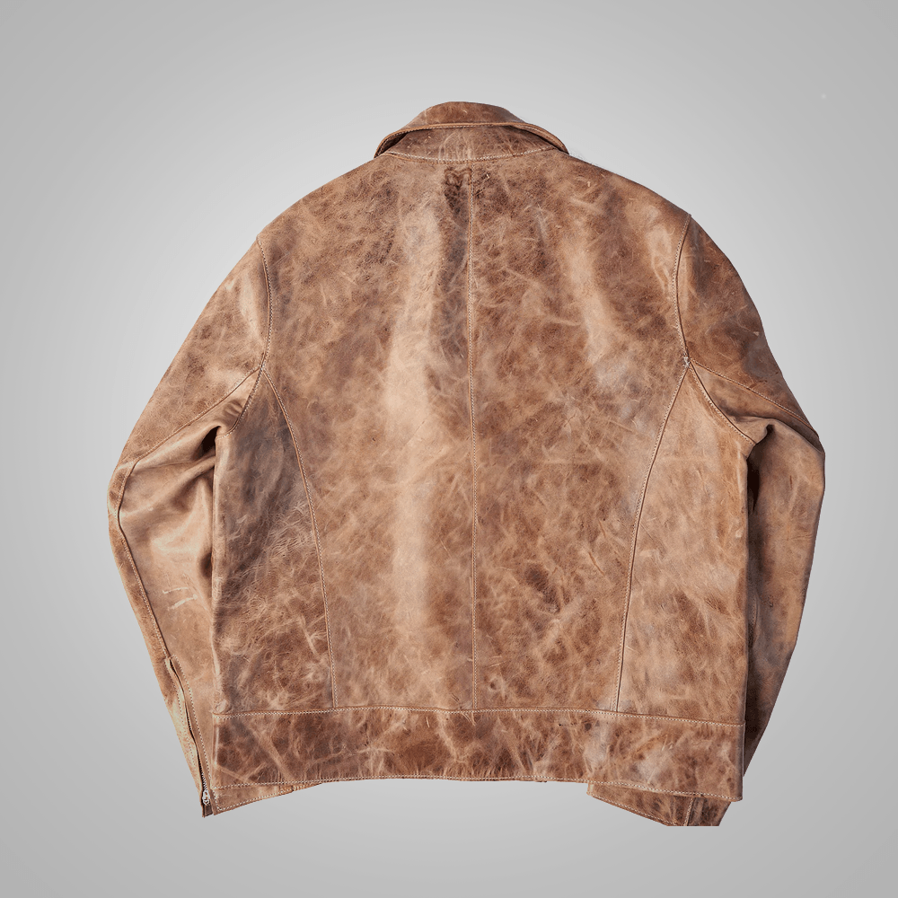 Mens Brown Vintage Distressed Real Leather Two Pocket Jacket - Leather Loom