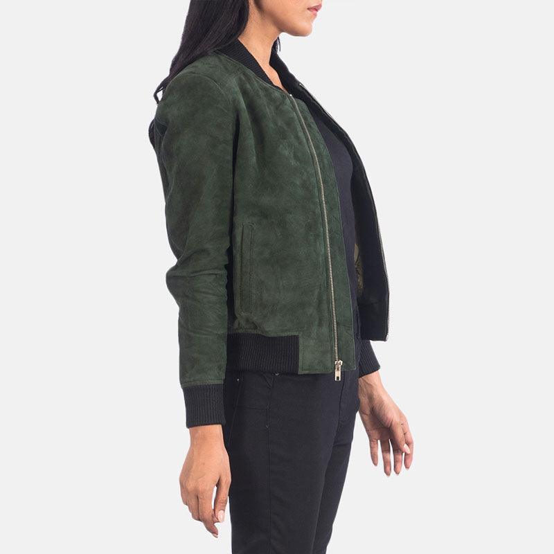 Bliss Green Suede Bomber Jacket - Leather Loom