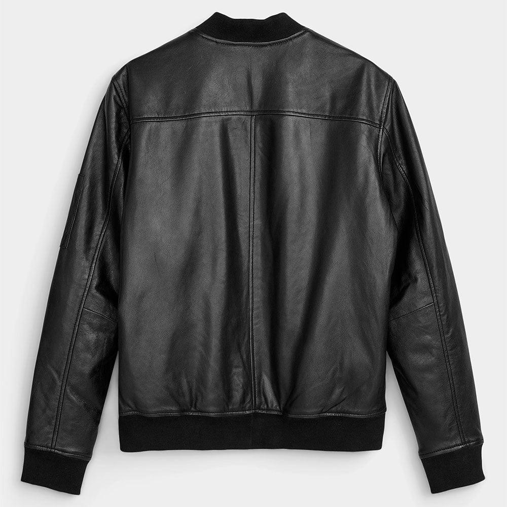 Mens Real Black Leather Bomber Jacket - Leather Loom