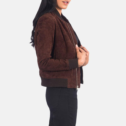 Bliss Brown Suede Bomber Jacket - Leather Loom