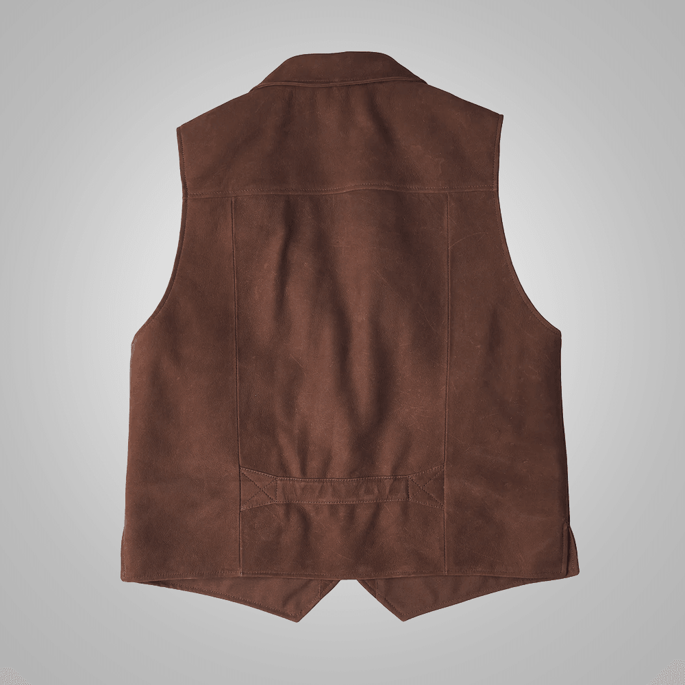 Men Brown Multi Pocket Stlye Leather Vest - Leather Loom