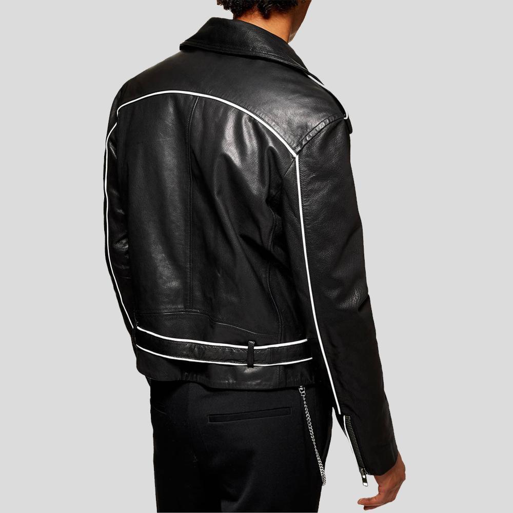 Colvert Black & White Motorcycle Leather Jacket - Leather Loom