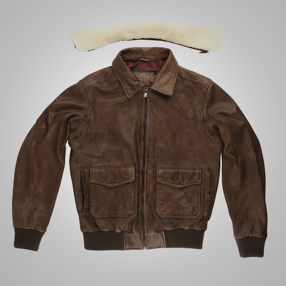 Mens Brown Waxed Sheepskin Aviator Leather Flight Jacket - Leather Loom