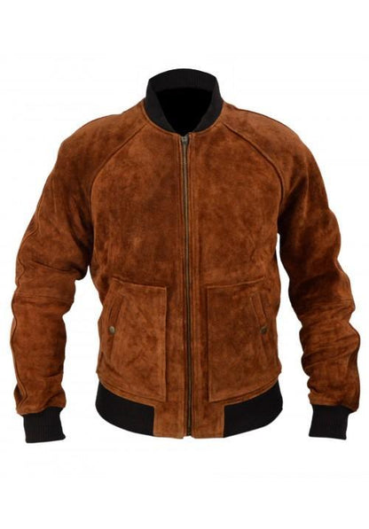 Aloha Premiere Bradley Bomber Suede Cooper Brown Leather Jacket - Leather Loom