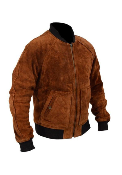 Aloha Premiere Bradley Bomber Suede Cooper Brown Leather Jacket - Leather Loom