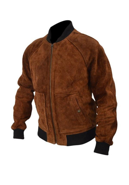 Aloha Premiere Bradley Bomber Suede Cooper Brown Leather Jacket - Leather Loom