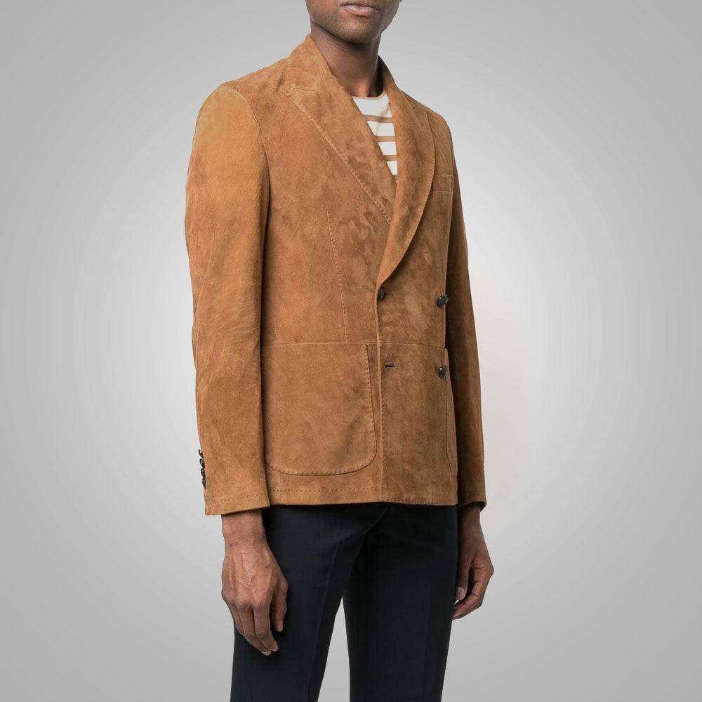Mens Suede Double Breasted Leather Blazer - Leather Loom