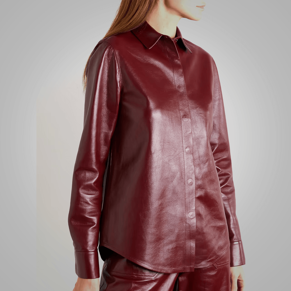 New Women's Buttery Soft Red Leather Shirt - Leather Loom