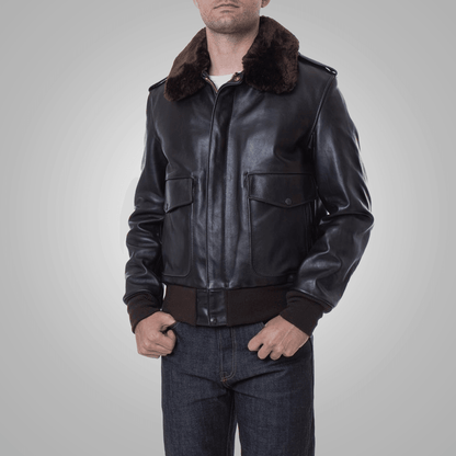 Men Brown Flying RAF A2 Cowhide Leather Flight Jacket - Leather Loom