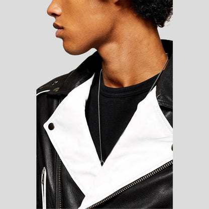 Colvert Black & White Motorcycle Leather Jacket - Leather Loom