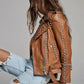 Brown Women Style Silver Spiked Studded Leather jacket - Leather Loom