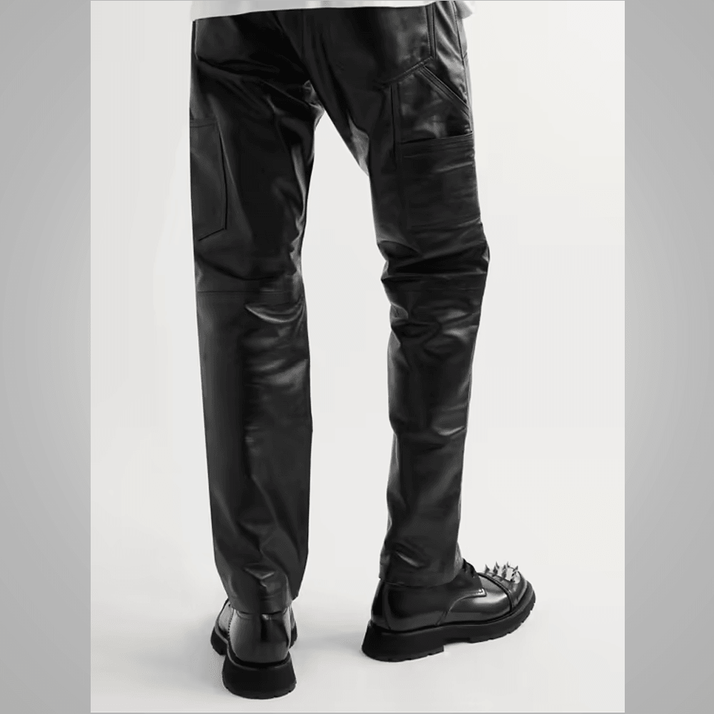 New Black Leather Sheep Skin Skinny Shearling Leather Jeans Pant - Leather Loom