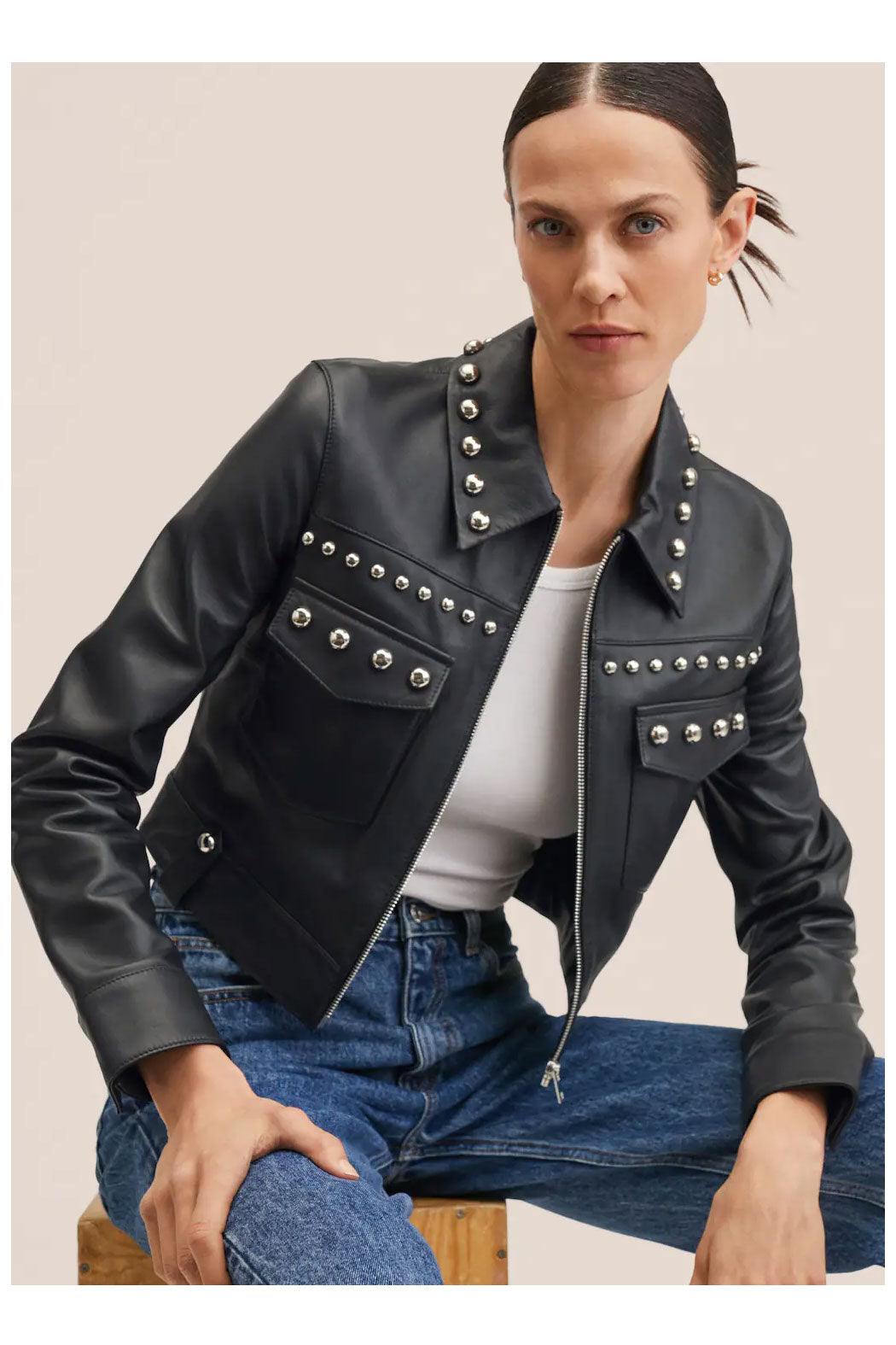 Leather jackets with spikes best sale