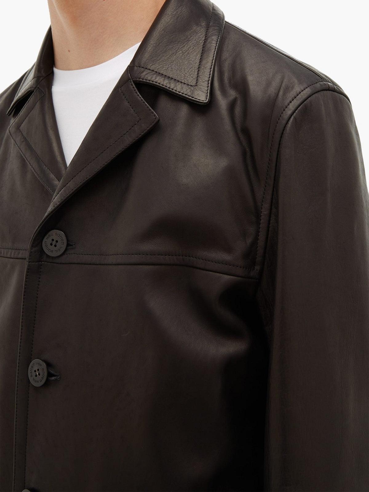 Men Brown Long Leather Jacket - Leather Loom