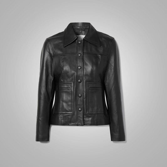 Women's Smooth Simple Buttery Soft Black Leather Shirt - Leather Loom