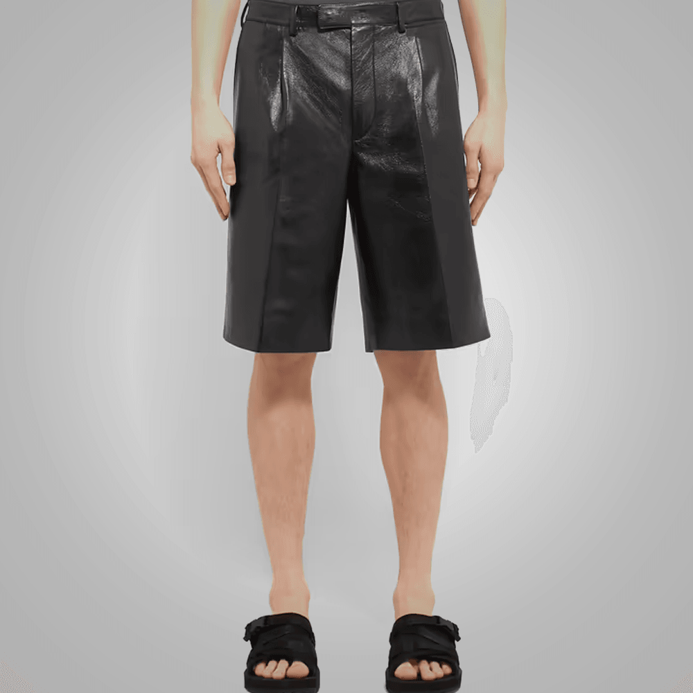 Mens Black Leather Shorts - Leather Loom