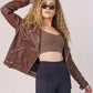 Brown Women Spiked Studded Style Silver Biker Leather Jacket - Leather Loom