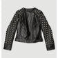 Black Women Style Silver Spiked Studded Leather Jacket - Leather Loom