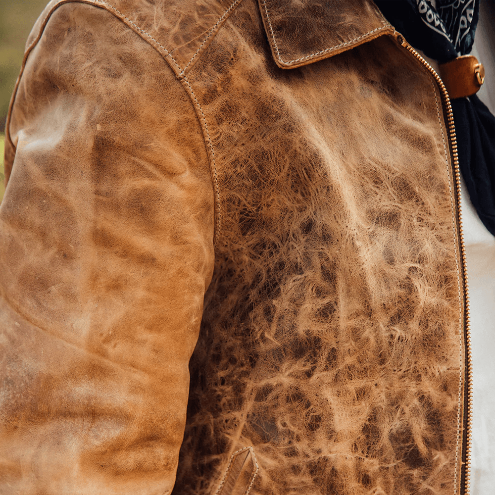 Mens Brown Vintage Distressed Real Leather Two Pocket Jacket - Leather Loom