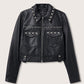 Black Women style Silver Spiked Studded Retro Motorcycle Leather Jacket - Leather Loom