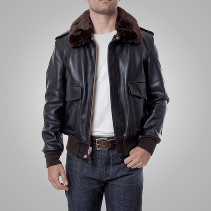 Men Brown Flying RAF A2 Cowhide Leather Flight Jacket - Leather Loom