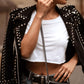 Women Style Silver Studded Black Suede Leather Jacket - Leather Loom