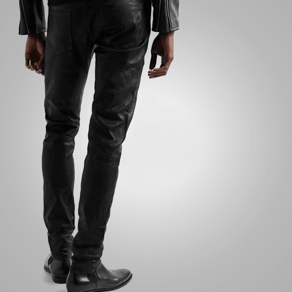 Men's  Fashion Black Cowhide Leather Biker Pant - Leather Loom