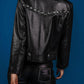 Black Women Punk Silver Spiked Studded Biker Leather Jacket - Leather Loom