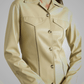 Women's Khaki Smooth Simple Button Closure Leather Shirt - Leather Loom