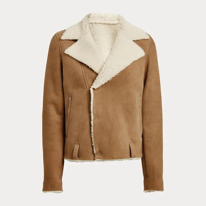 WOMEN’S BEIGE CROPPED SHEARLING LEATHER JACKET - Leather Loom