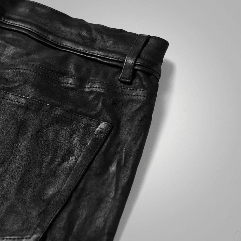 Men's  Fashion Black Cowhide Leather Biker Pant - Leather Loom