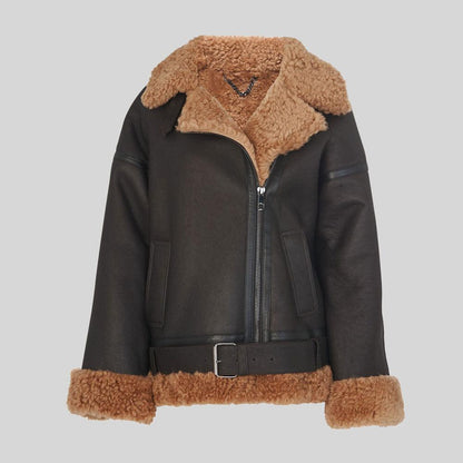 SHEARLING BROOKE BIKER JACKET - Leather Loom