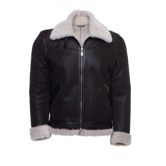 Hampton's Classic Brown Aviator Shearling Bomber Jacket with collar belt - Leather Loom