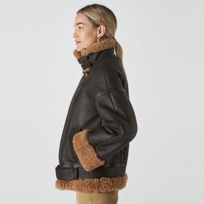 SHEARLING BROOKE BIKER JACKET - Leather Loom