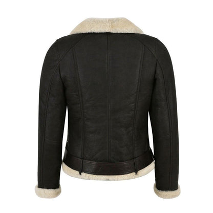 WOMENS GENUINE LEATHER FAUX FUR SHEARLING BIKER JACKET - Leather Loom